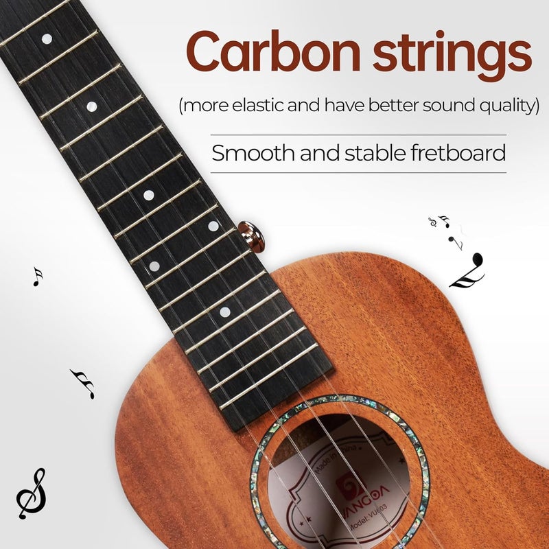 Vangoa Dark Concert Ukelele 23" Adult Beginner Set, KOA Acacia Ukelele Kit, Professional Acoustic Ukulele for Adults Kids, Hawaiian Uke Starter Kit, Ukulele 23 inch for Adults - Image 4